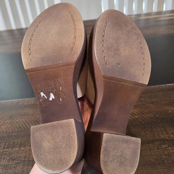 BioNatura Suede Mules Tan Leather Platform Sandals Chunky Heels Shoes sz 8 Italy - Picture 4 of 9